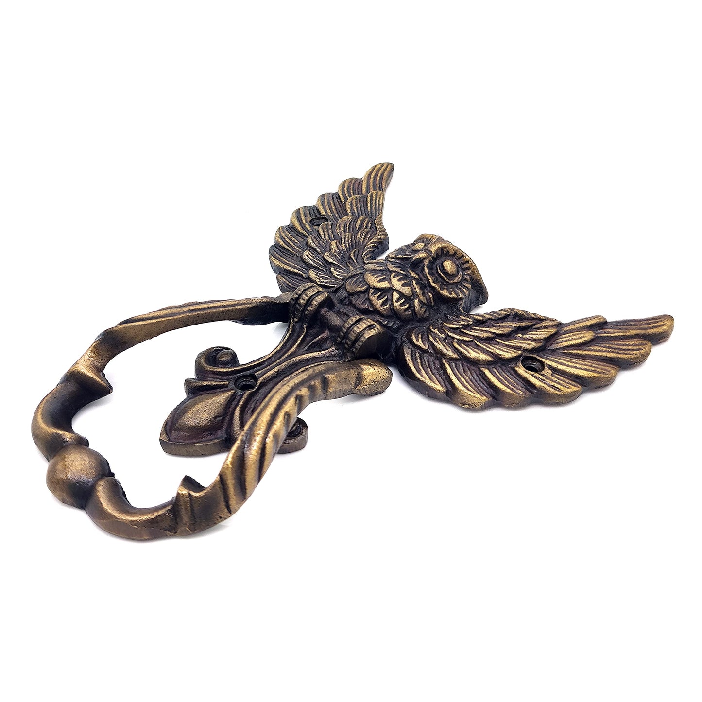 REPLICARTZUS Metal Antique Finish Owl Front Door Handle Heavy Duty Shape Knockers for Garden Wooden House Farmhouse, Home Décor Accessories