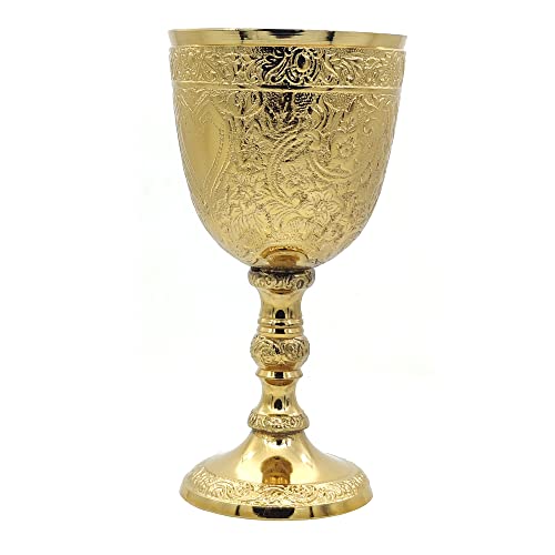 REPLICARTZUS Vintage Chalice Gold Plated Brass Wine Goblet Renaissance Medieval Royal Wine Cups of King Arthur Gifts for Communion, Christmas Pack of 1pc Roman Chalice