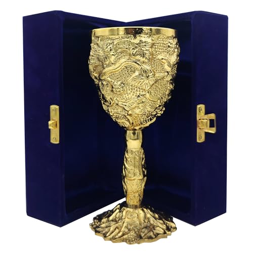 Wine Goblet Chalice Glass Gold Plated brass metal Elegant Lounge Dinner for Cocktail Table Whiskey Communion Cup for Sophisticated Sipping Experience Pack of 1 Including box Capacity 6 oz