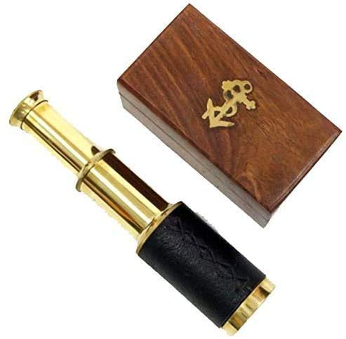 Captains 6" Brass Handheld Mini Telescope with Wooden Box Nautical Collectibles