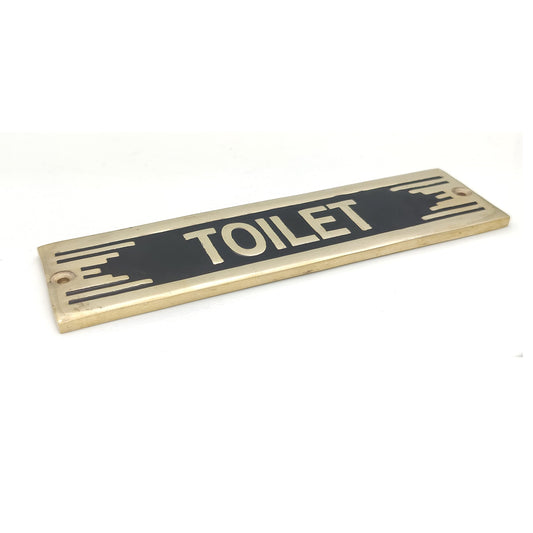 Art Deco Style Toilet Metal Door Sign, Brass Bathroom Plaque, Handmade Wall Decor Accessory for Home & Business, Antique Brass Finish, Elegant Restroom Door Marker, House & Restaurant Toilet Sign