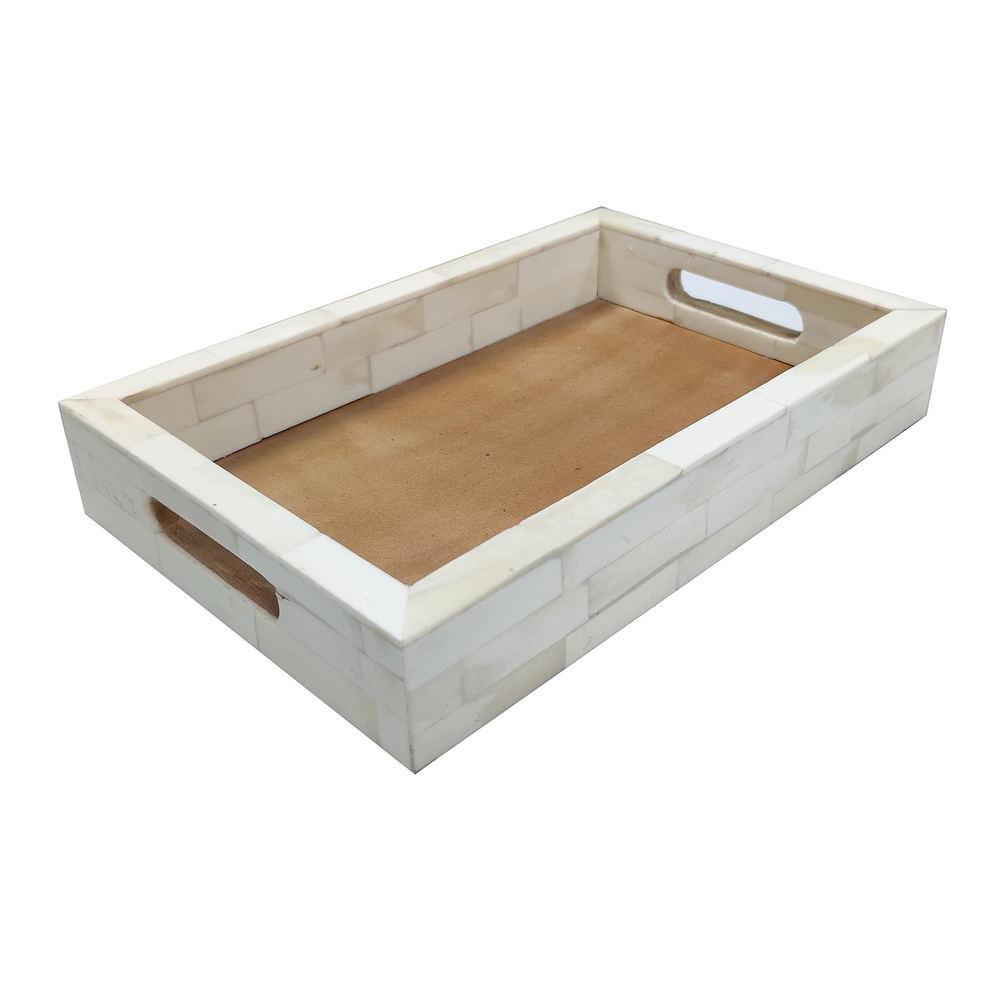 12x8 Inch White Bone Inlay Ottoman Tray – Multipurpose Bone Inlay Serving Tray or Simply Use as a Decorative Tray