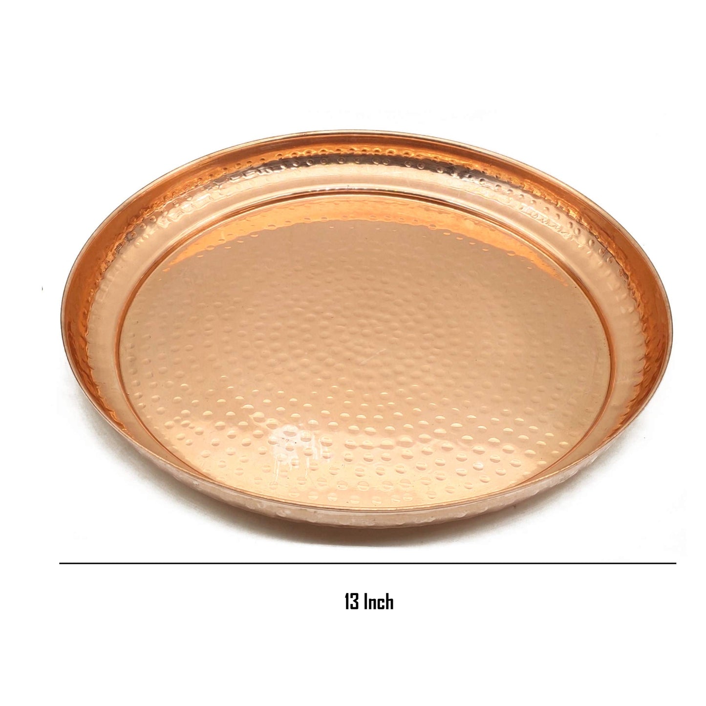 Aruma Large Contemporary Hammered Edge Pure Copper Circular Serving Party Tray- 13 Inch Round Charger Platter Serving Dish