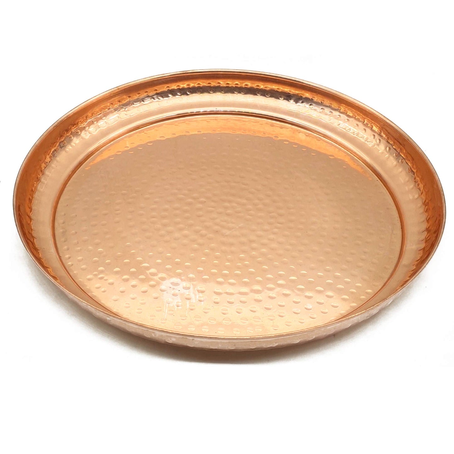 Aruma Large Contemporary Hammered Edge Pure Copper Circular Serving Party Tray- 13 Inch Round Charger Platter Serving Dish