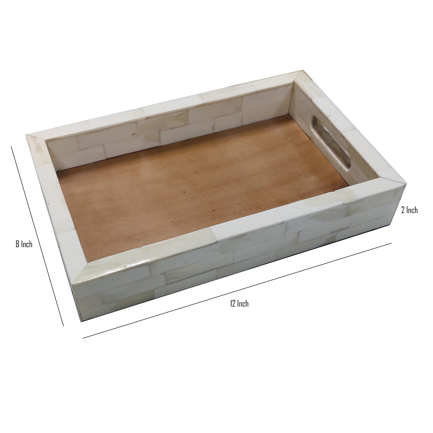 12x8 Inch White Bone Inlay Ottoman Tray – Multipurpose Bone Inlay Serving Tray or Simply Use as a Decorative Tray