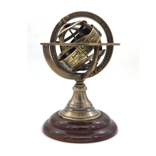 6" Brass Armillary Sphere Globe Clock Spherical Astrolabe Vintage Nautical Decor Compass