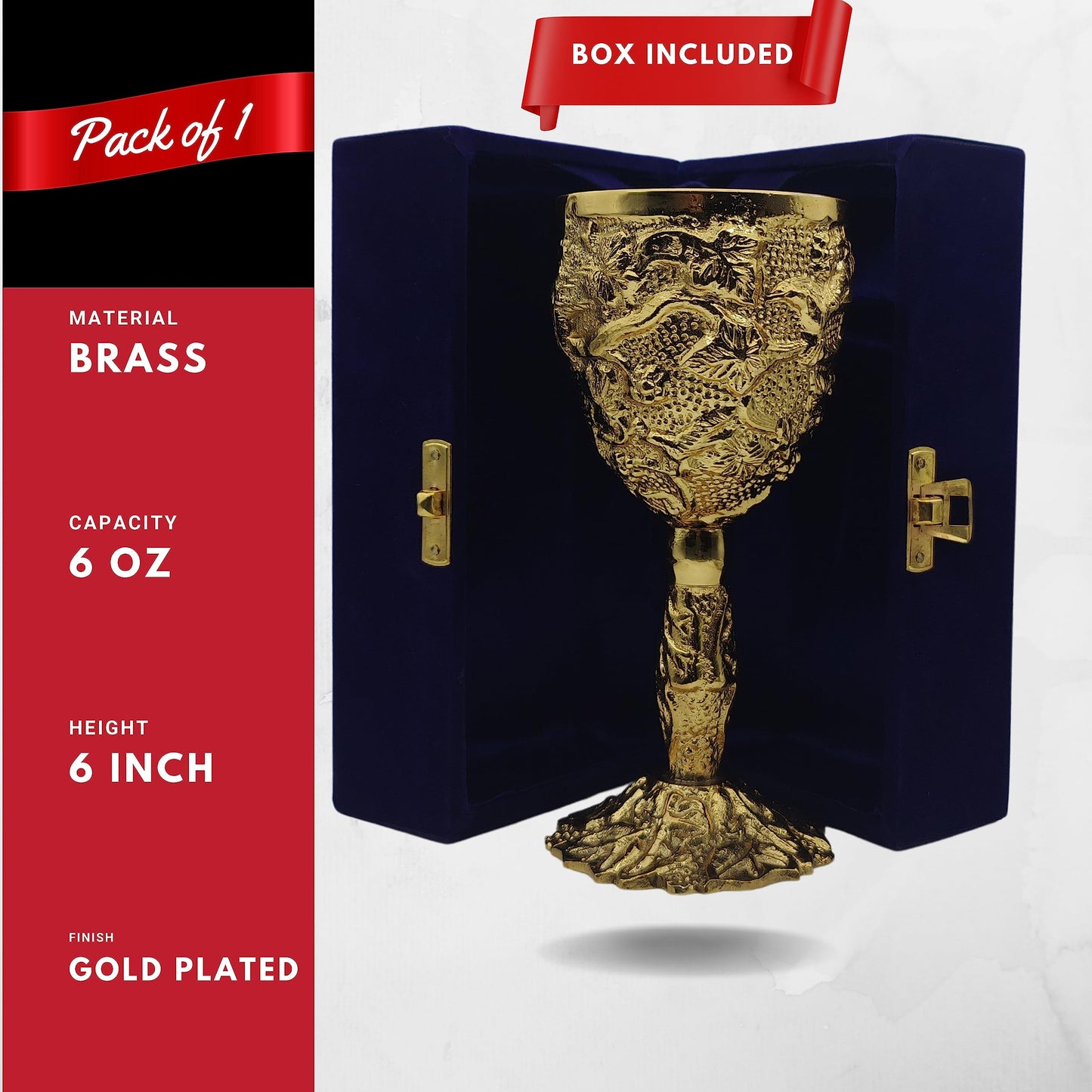 Wine Goblet Chalice Glass Gold Plated brass metal Elegant Lounge Dinner for Cocktail Table Whiskey Communion Cup for Sophisticated Sipping Experience Pack of 1 Including box Capacity 6 oz