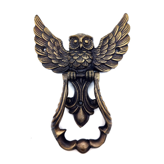 REPLICARTZUS Metal Antique Finish Owl Front Door Handle Heavy Duty Shape Knockers for Garden Wooden House Farmhouse, Home Décor Accessories